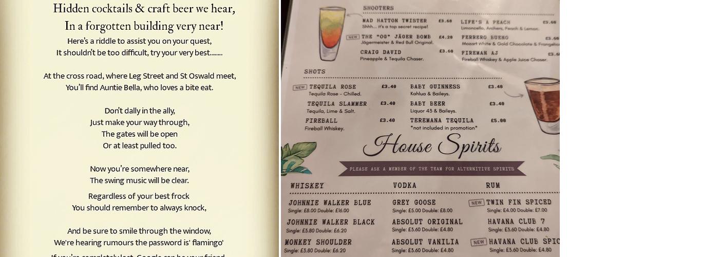 Knock & Snitch Oswestry Menu