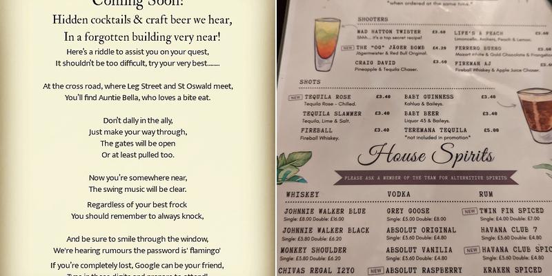 Knock & Snitch Oswestry Menu