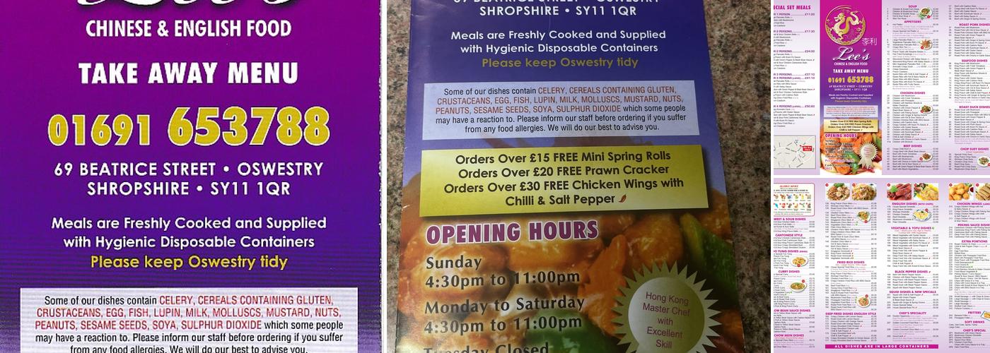 Lee's Chinese Takeaway Menu
