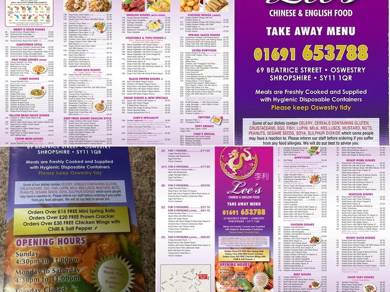 Lee's Chinese Takeaway Menu