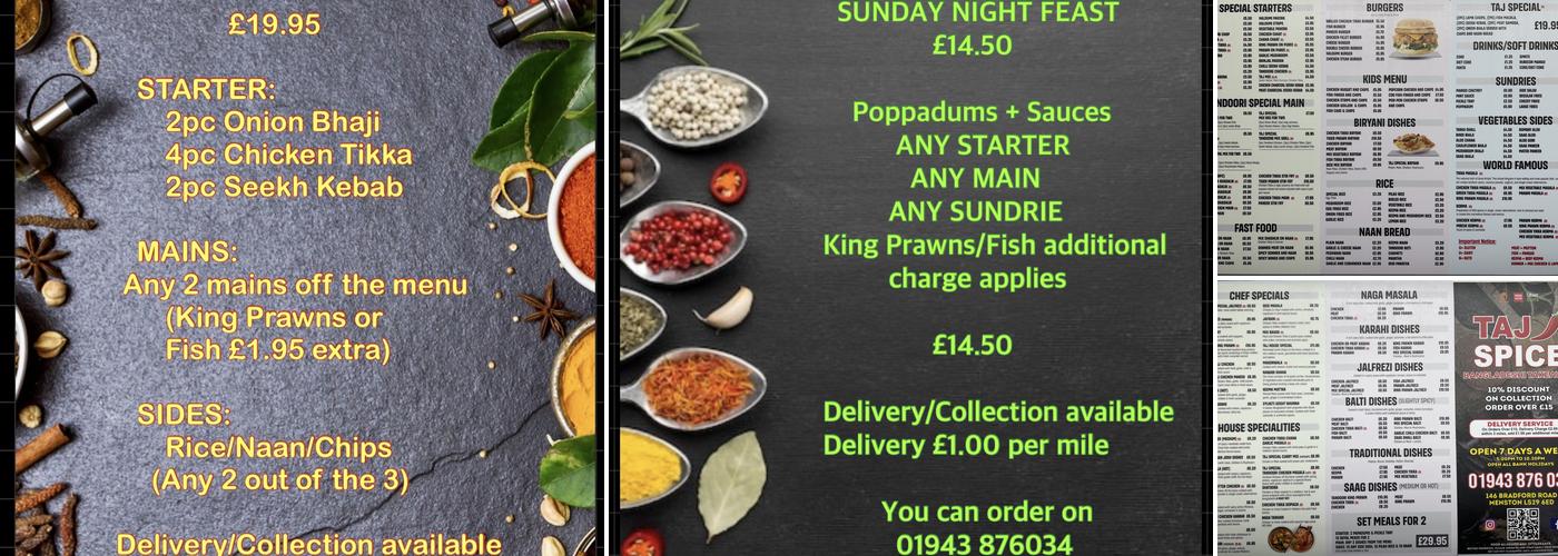 Taj Spice Menston Menu