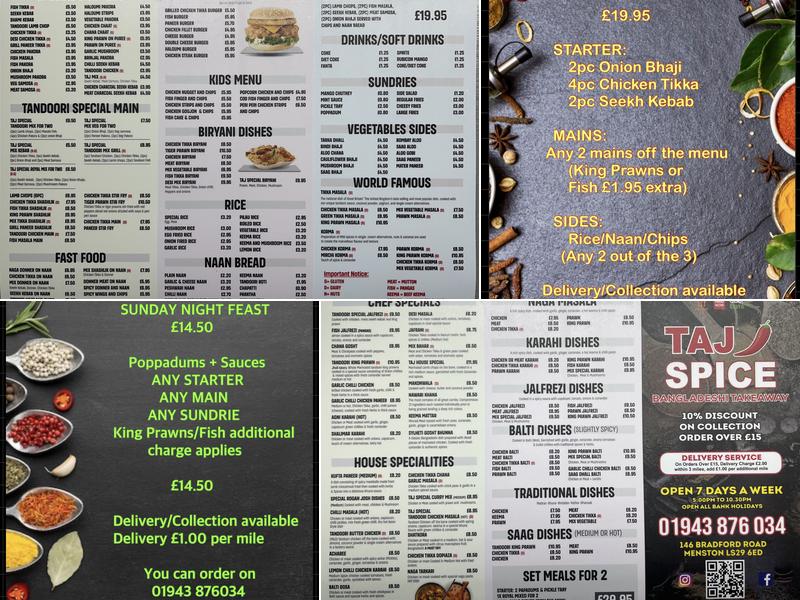 Taj Spice Menston Menu