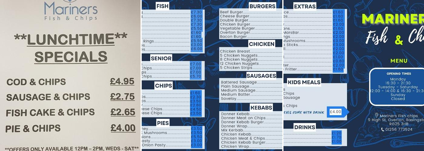 Mariners Fish & Chips Menu