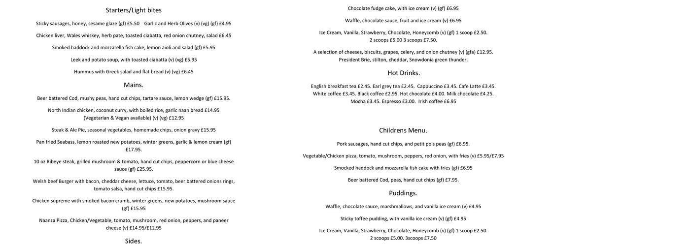 The Trotting Mare Inn Menu