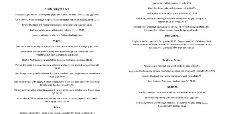 The Trotting Mare Inn Menu