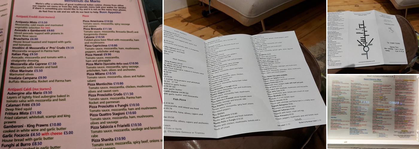 Pizzeria Trattoria Mario Menu
