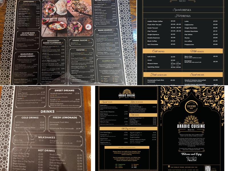 Za'atar Bake Menu