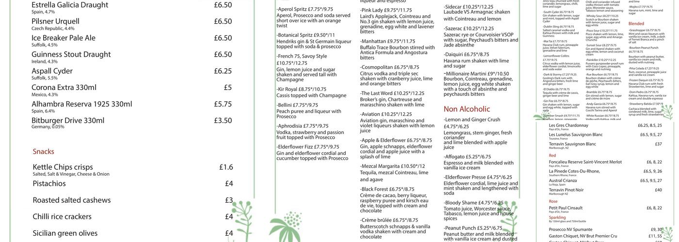 The Duke Of Cambridge Menu