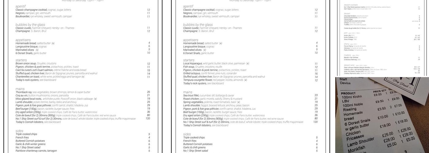 No.1 Ship Street Menu