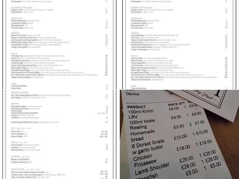 No.1 Ship Street Menu