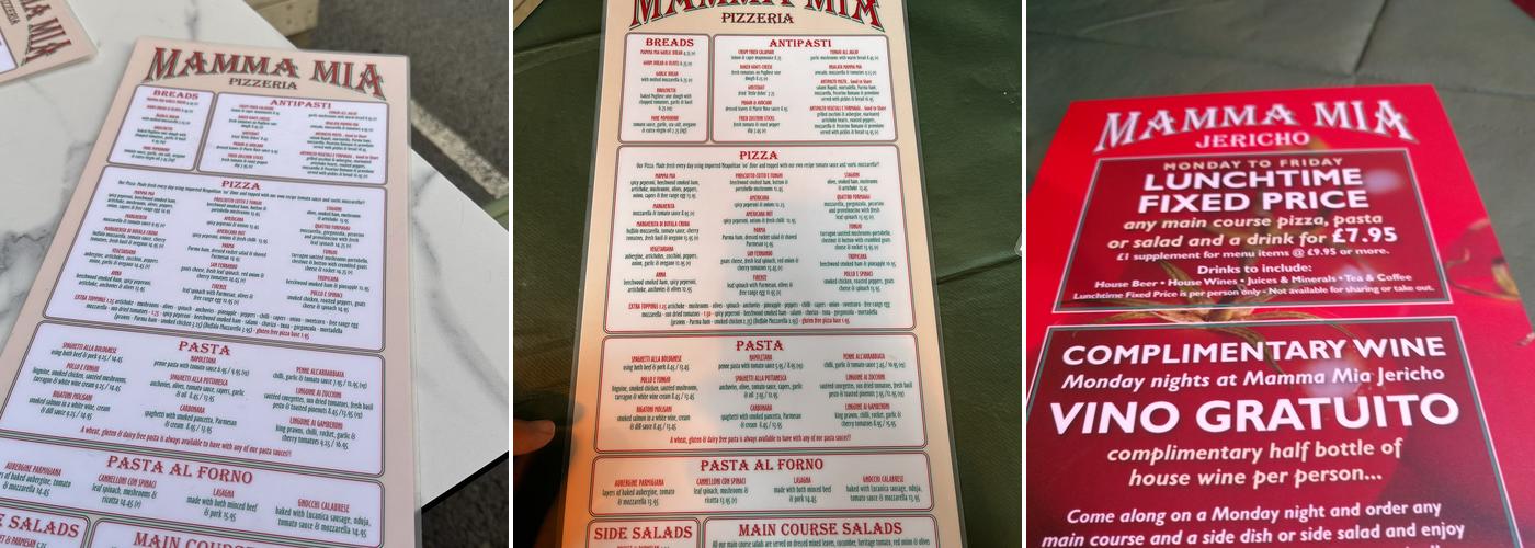 Mamma Mia Pizzeria Jericho Menu
