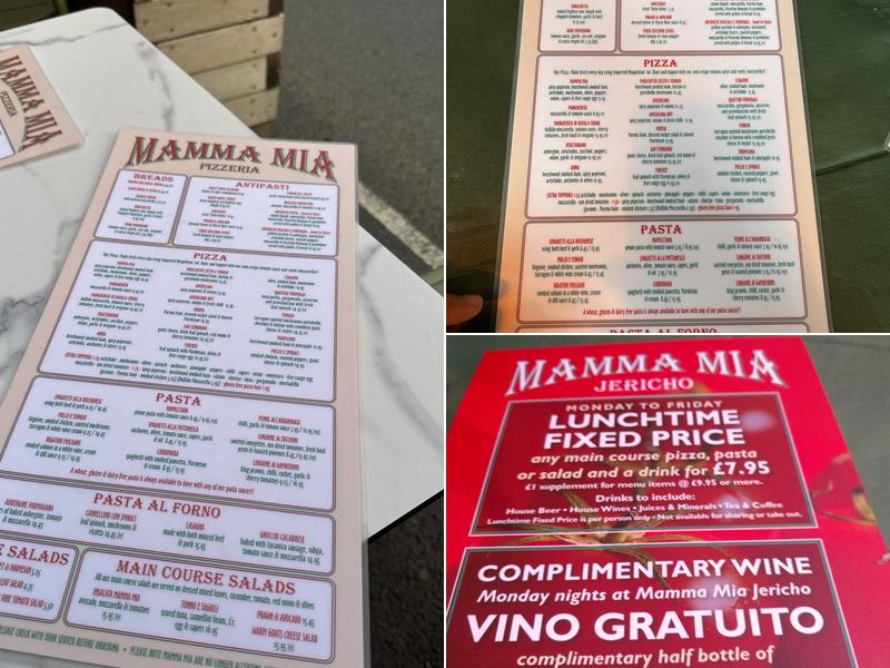 Mamma Mia Pizzeria Jericho Menu