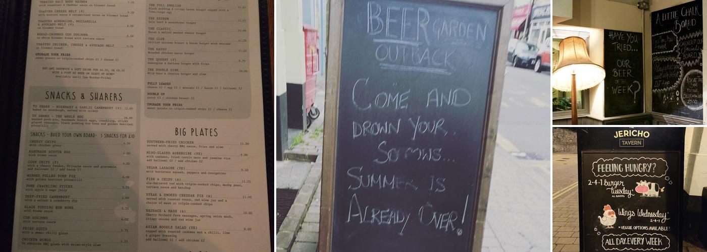 The Jericho Tavern Menu