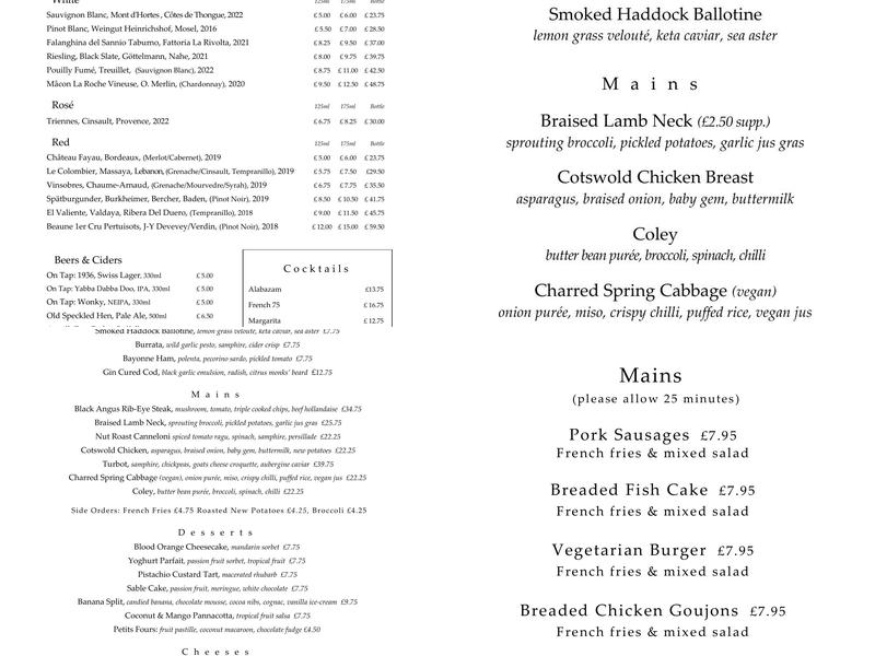 Cherwell Boathouse Restaurant Menu