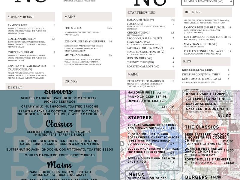 The Jolly Postboys Menu