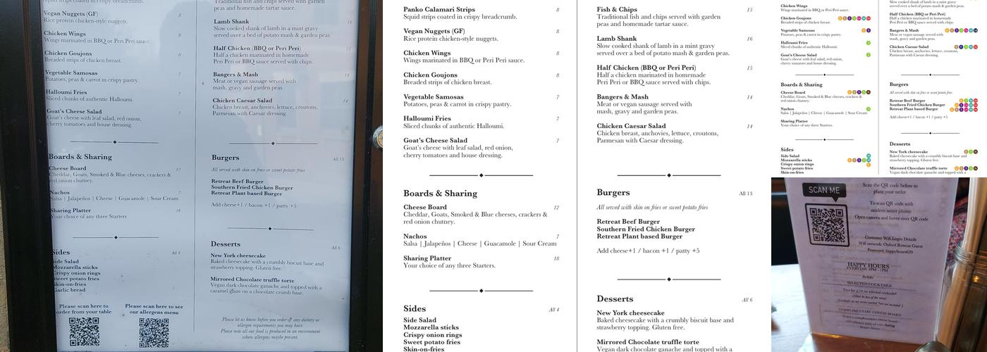 The Oxford Retreat Menu