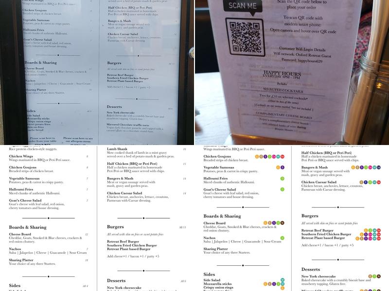 The Oxford Retreat Menu