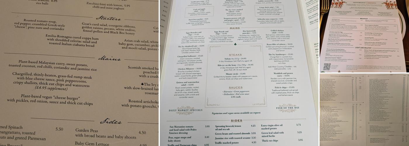 The Ivy Oxford Brasserie Menu