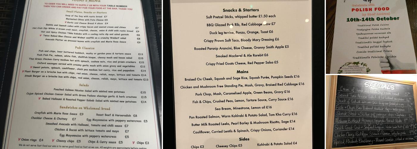 The Prince Of Wales Menu