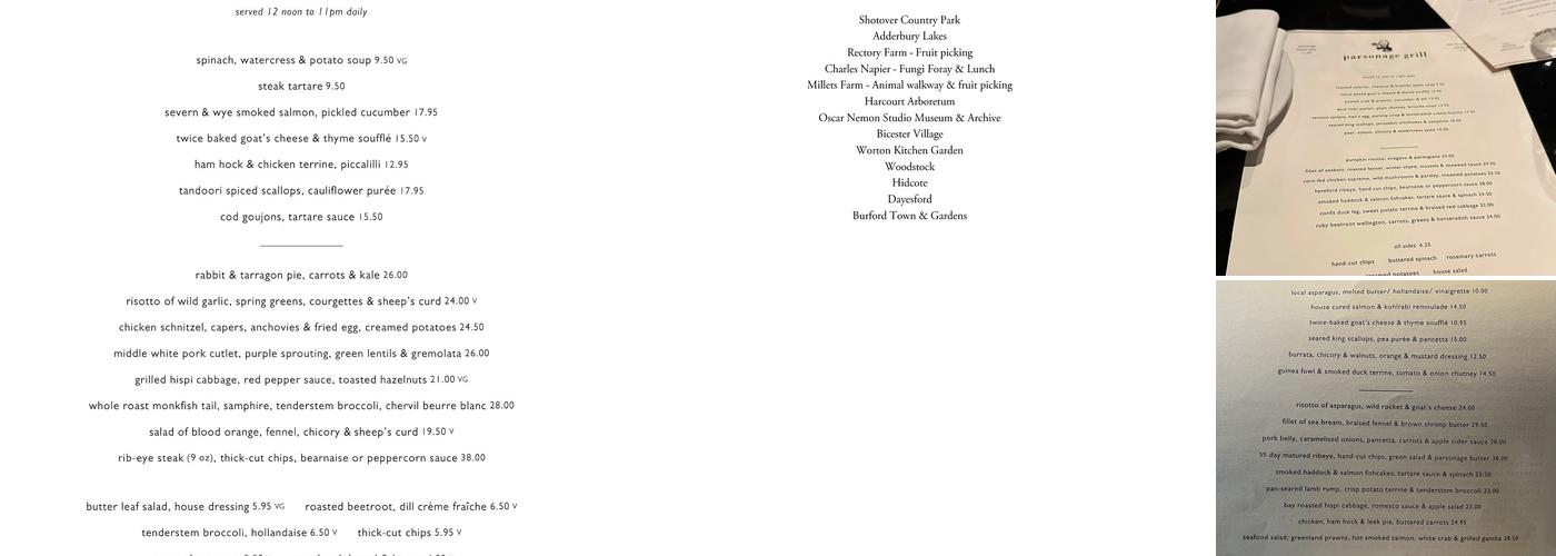 Parsonage Grill Menu