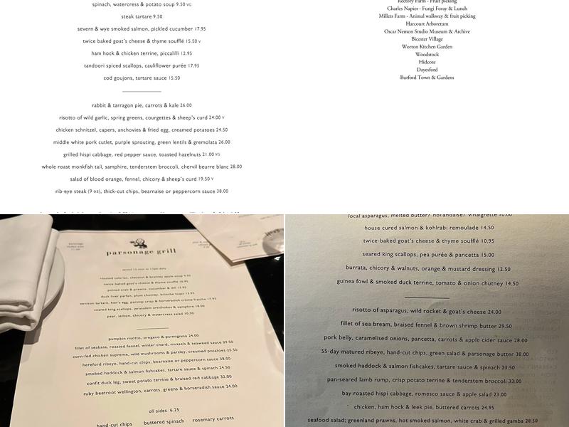 Parsonage Grill Menu