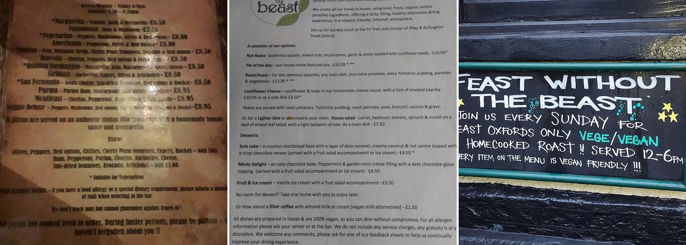 The Fir Tree Pub Menu