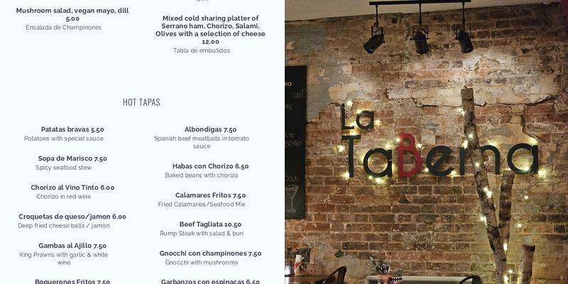 La Taberna Oxford Menu