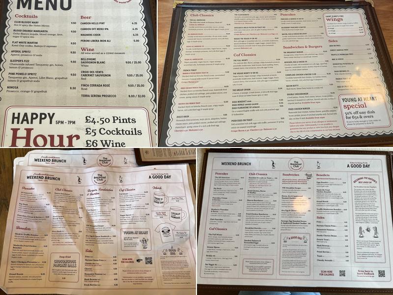 The Breakfast Club Oxford Menu