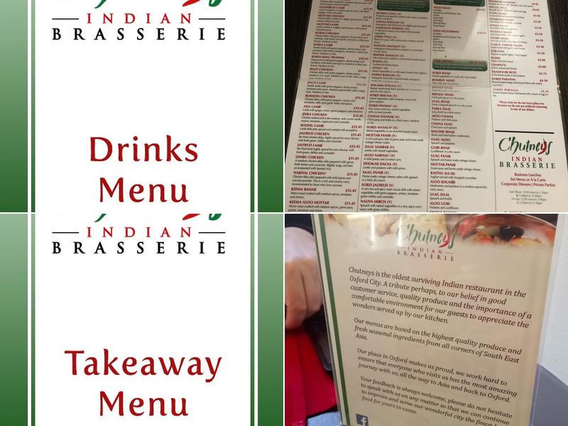 Chutneys Indian Brasserie Menu