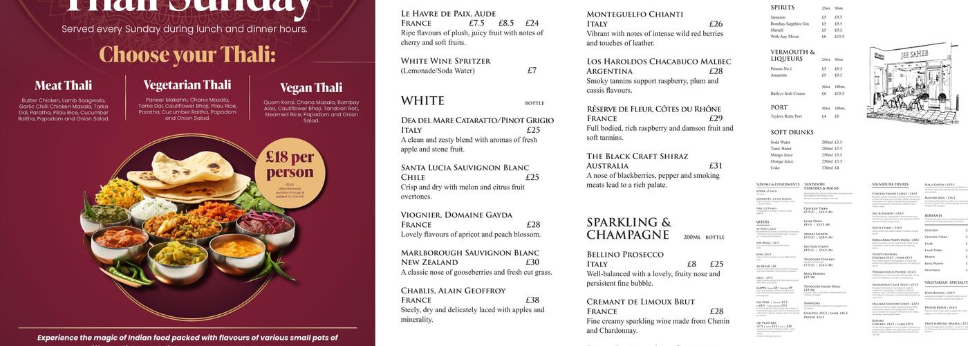 Jee Saheb Restaurant Menu