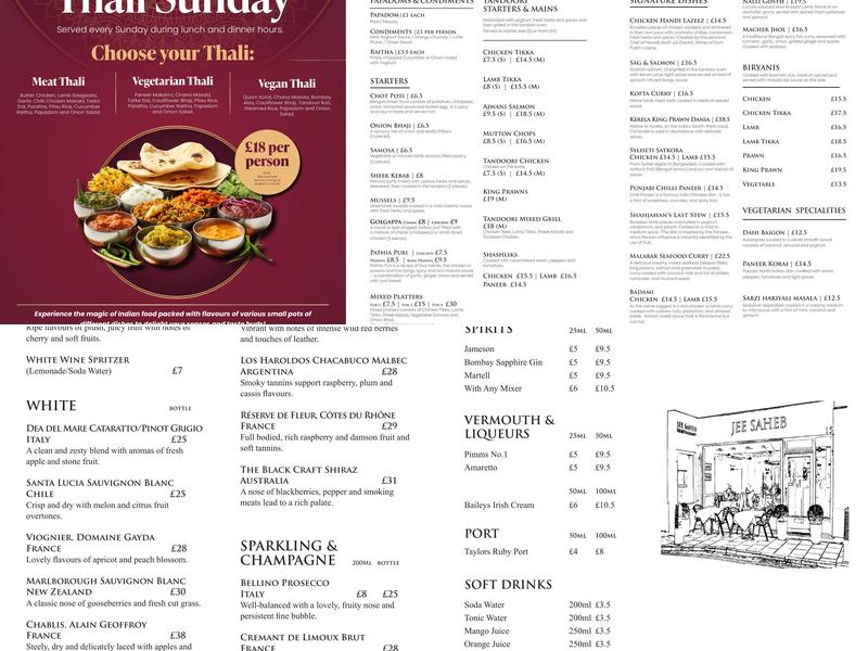 Jee Saheb Restaurant Menu