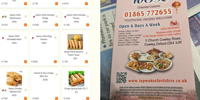 Top Wok Oxford Menu