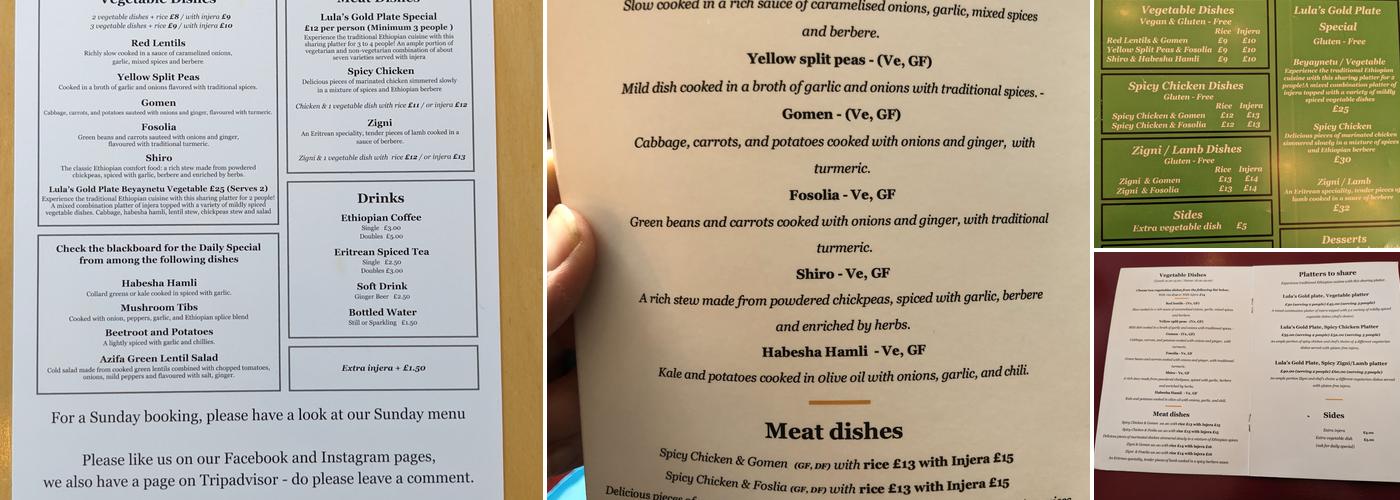 Lula's Ethiopian and Eritrean Cuisine Menu