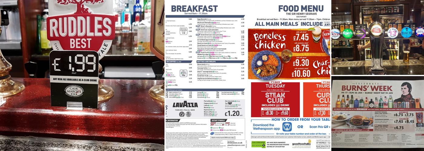 The Sir Henry Segrave - JD Wetherspoon Menu