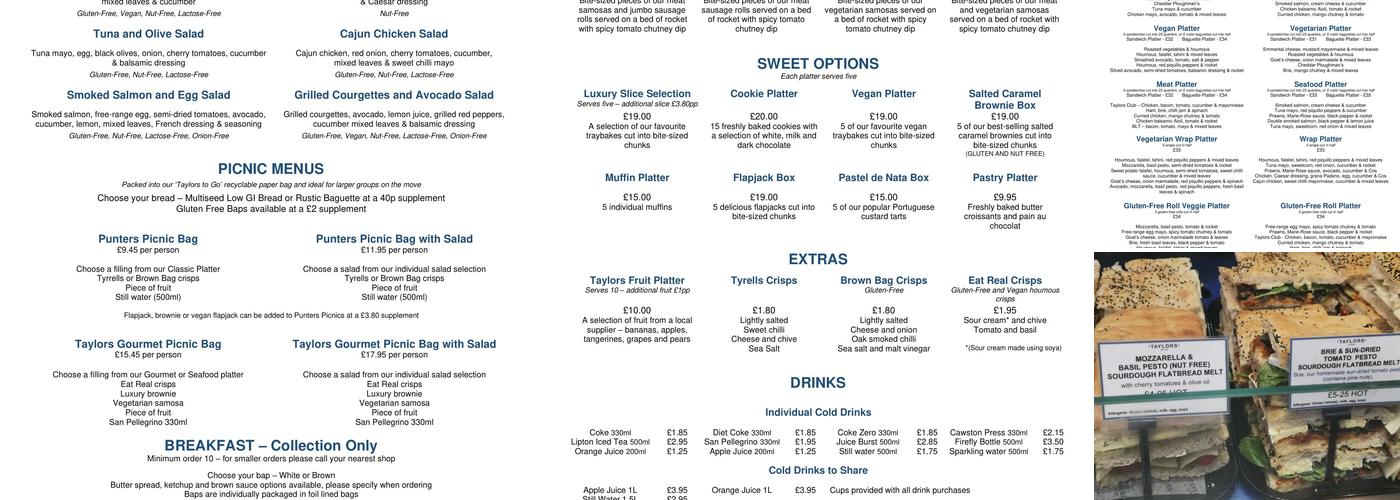 Taylors - Covered Market Menu
