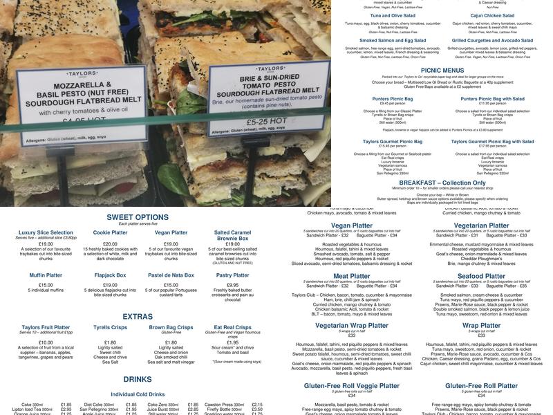 Taylors - Covered Market Menu