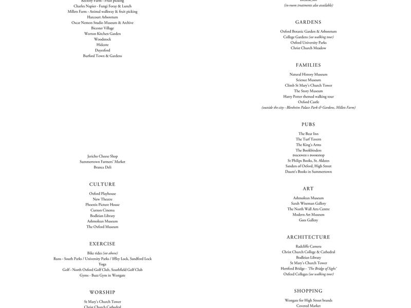 The Oxford Collection Menu