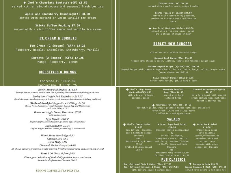 The Barley Mow Menu