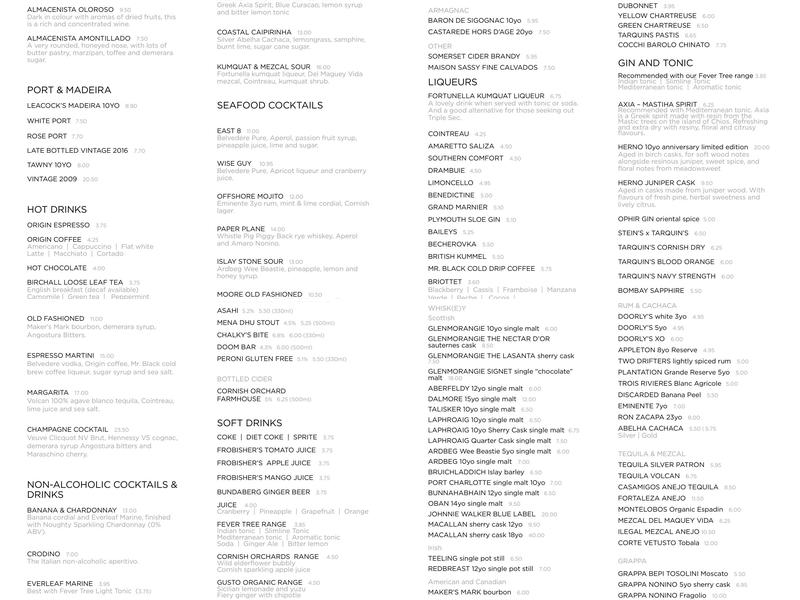 Stein's Coffee Shop Menu