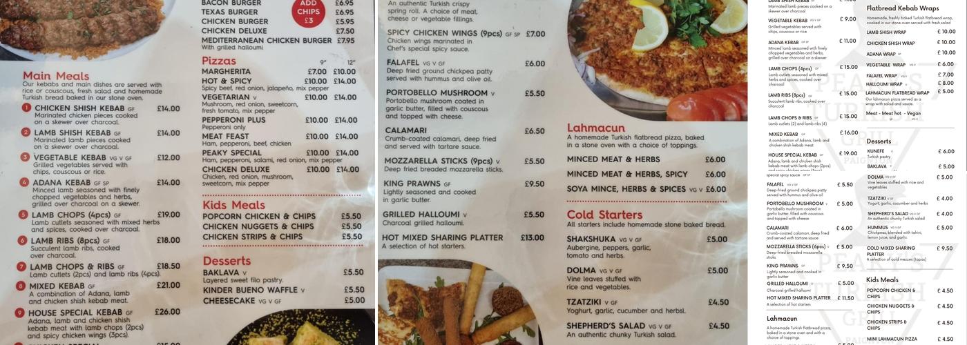 Peaky's Turkish Grill Menu