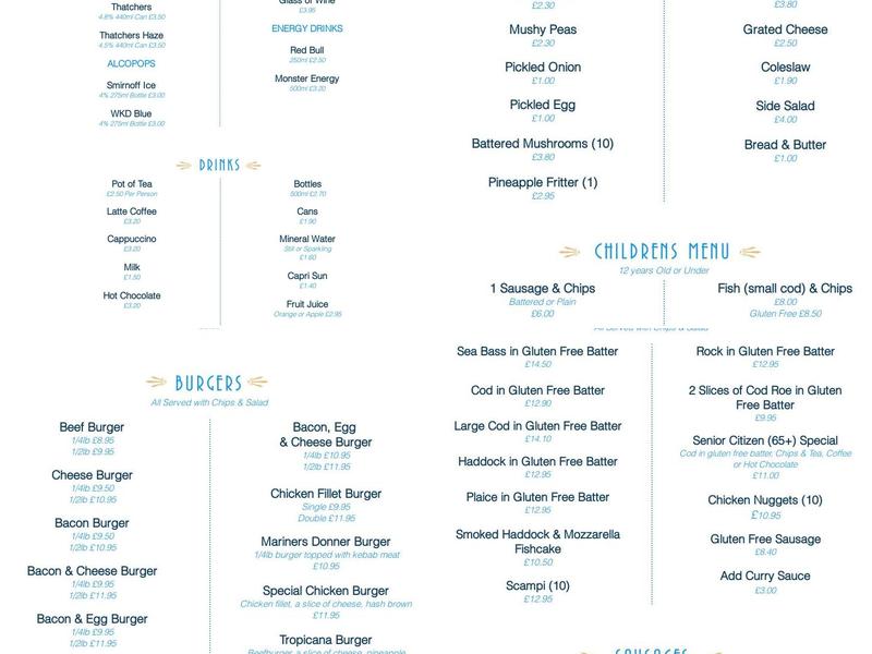 Mariners Fish And Chips Menu