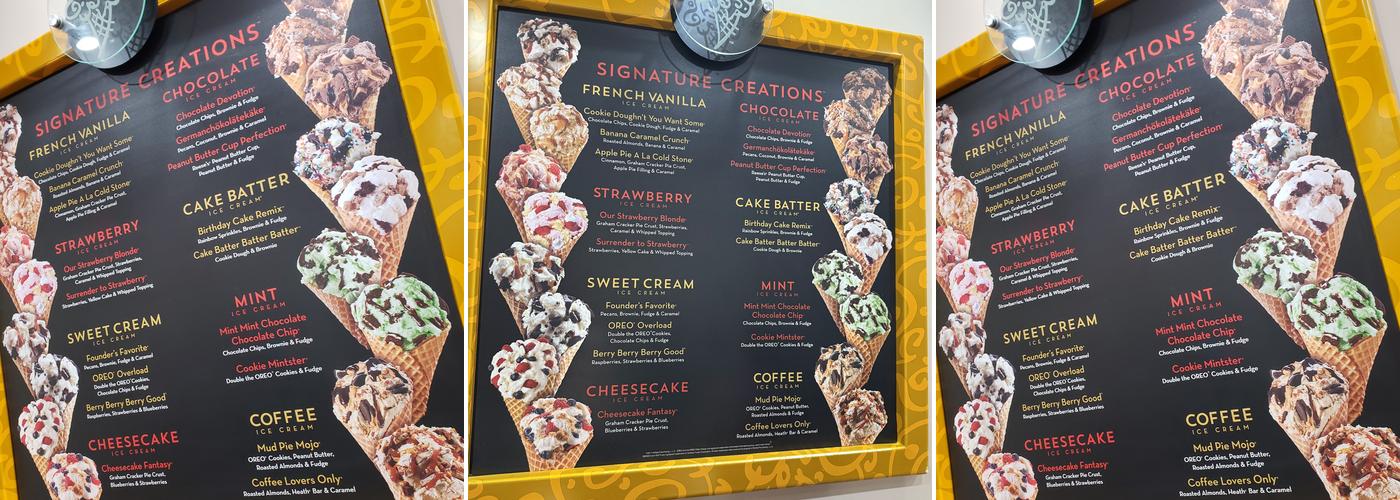 Cold Stone Creamery Menu