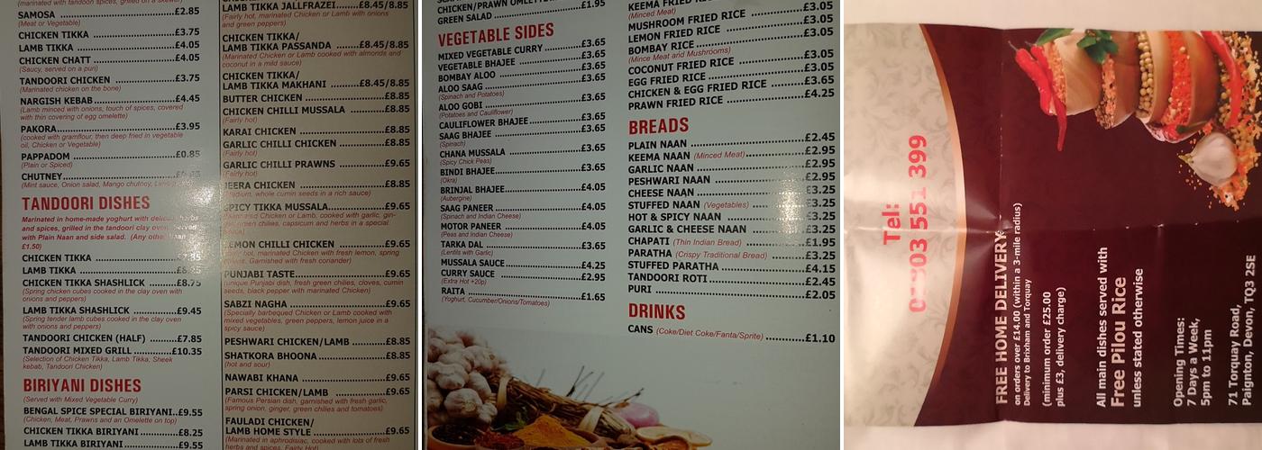 Bengal Spice Menu
