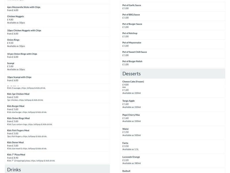 Chic-o-land | Paignton Menu