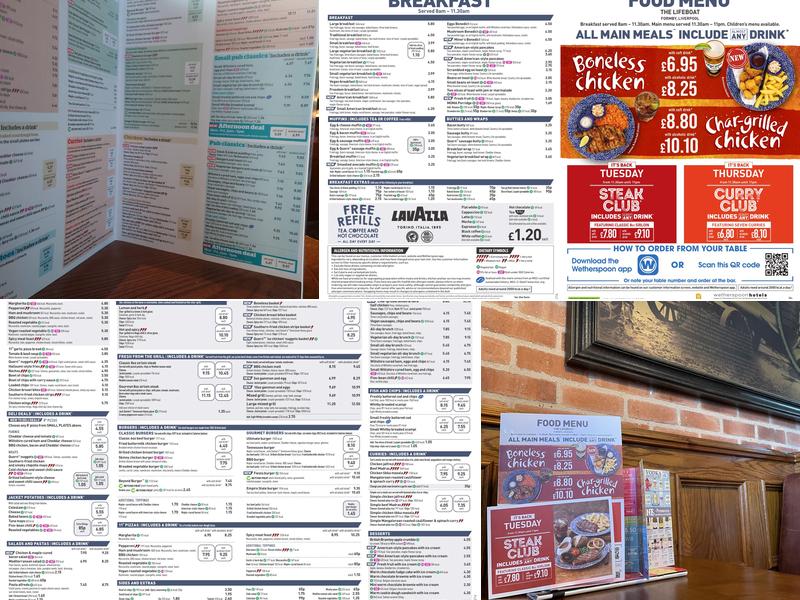 The Lifeboat - JD Wetherspoons Menu