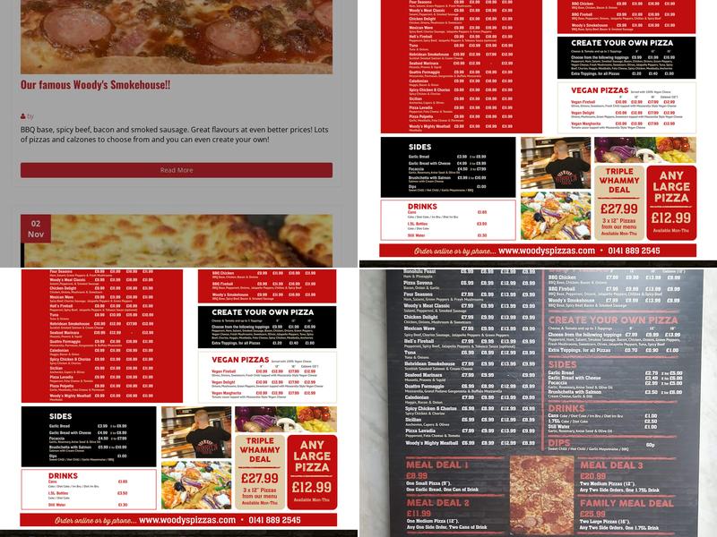 Woody's Pizzas Paisley Menu