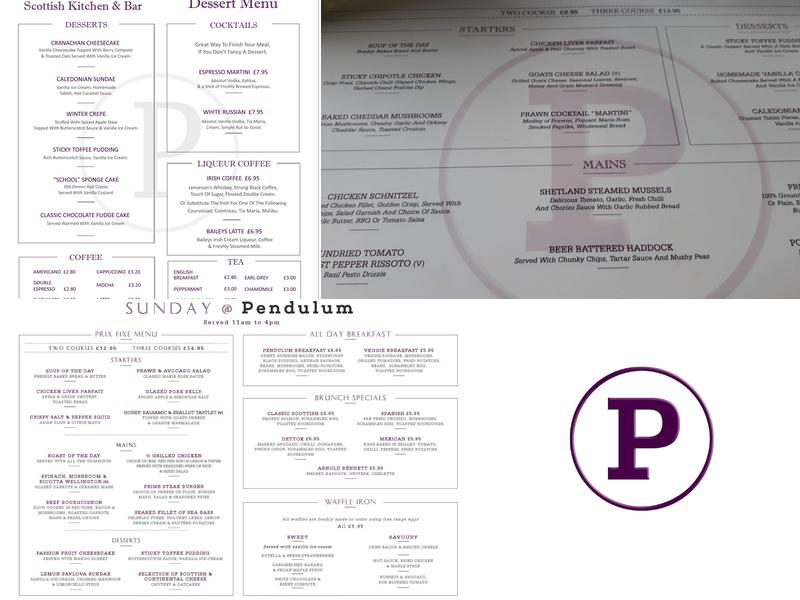 Pendulum Bar & Grill Menu