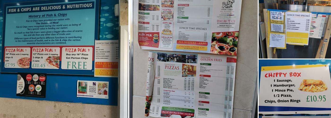 Mario's Fish and Chips Menu