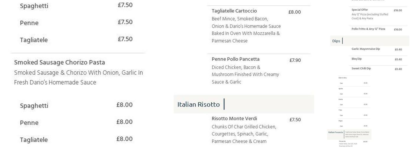 Dario Pizzeria Paisley Menu