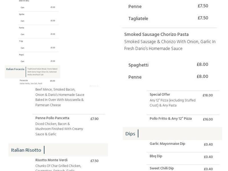 Dario Pizzeria Paisley Menu